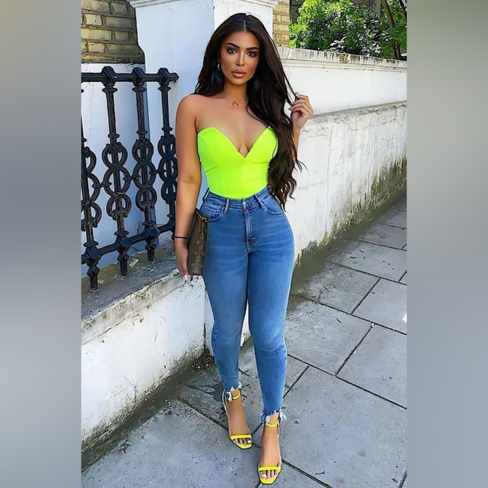Fashion Nova Eliza Tube Bright Lime Bodysuit NWT